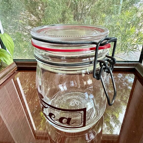 Vintage Glass Tea Jar with Clamp Lid – 6.25” Tall Teabag Storage Canister - Picture 5 of 14
